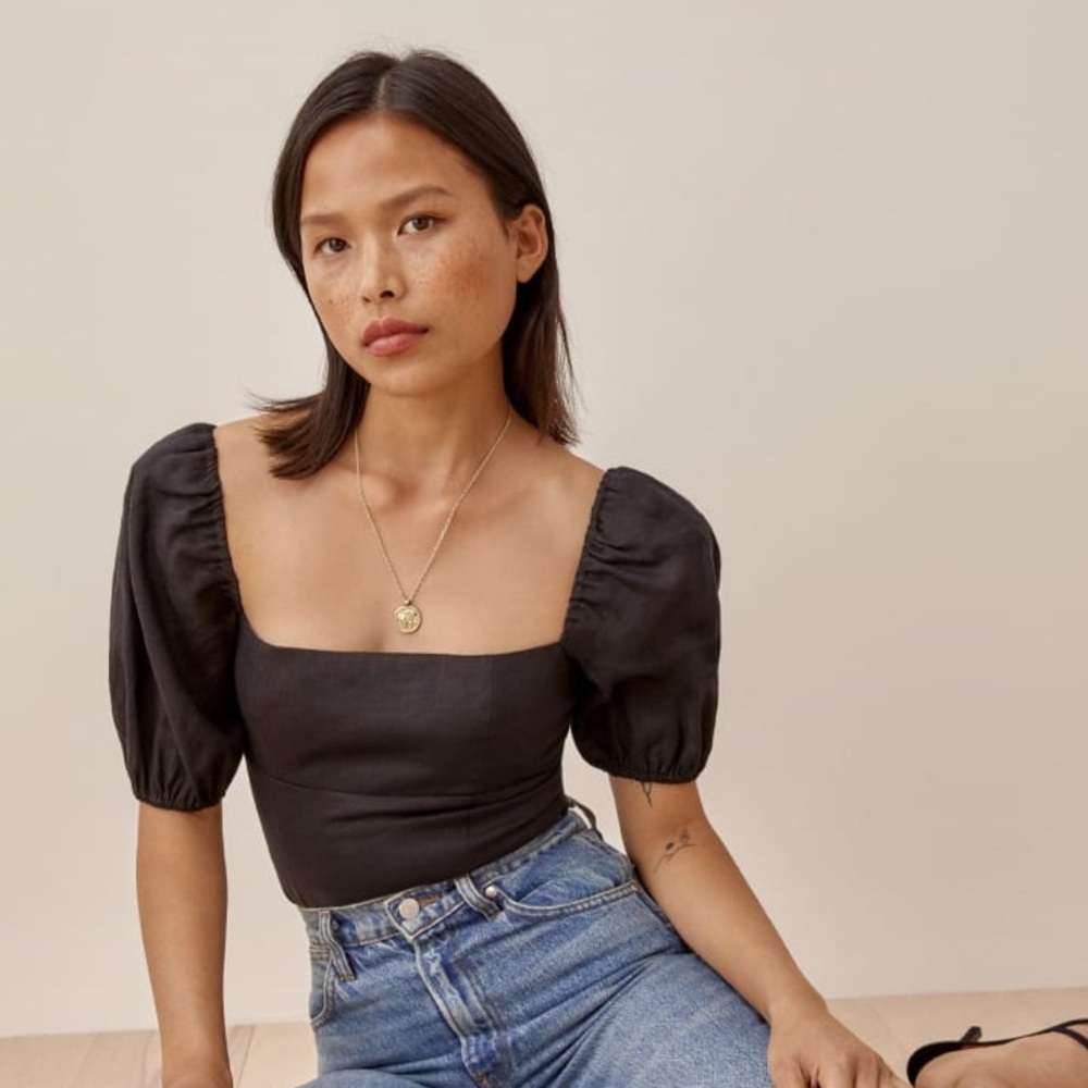 Reformation Arancini Linen Top in Black